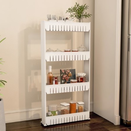 HASTINGS HOME Mobile Shelving Unit Organizer, 4 Storage Baskets, Slim Slide Out Pantry Storage Rack 802947HEQ